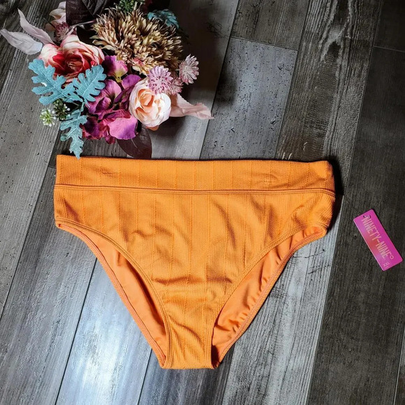 NWT Juniors' Ninety-Nine° Nectarine Banded High Waist High Leg Swim Bottoms XXL - Picture 1 of 15
